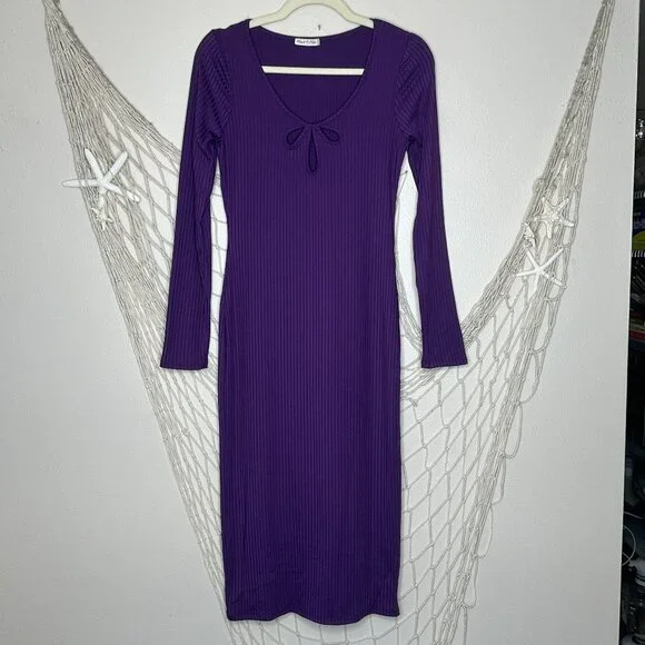 Heart & Hips | Dresses | Heart Hips Purple Ribbed Triple Keyhole Long  Sleeve Maxi Bodycon Dress M | Poshmark